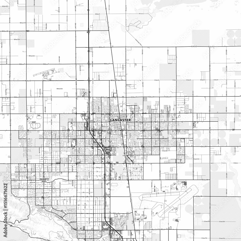 Obraz premium Lancaster Area Map with Labels and Neighborhoods - One color, minimalistic design