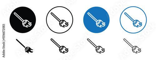 Set of colored pixel perfect broom icon with 1 unexpanded, 1 silhouette, Cleaning broom icon representing cleanliness, sweeping, or janitorial tasks.