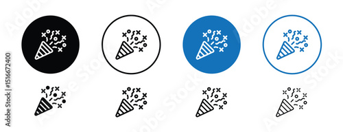 Set of colored pixel perfect Confetti icon with 1 unexpanded, 1 silhouette, Bursting confetti icon symbolizing party, fun, or surprise events.