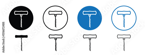 Set of colored pixel perfect corkscrew icon with 1 unexpanded, 1 silhouette, Corkscrew tool icon for opening wine bottles or beverages.