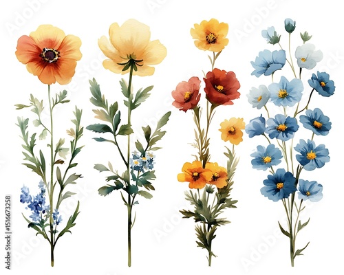 Wallpaper Mural Watercolor floral bouquets Torontodigital.ca