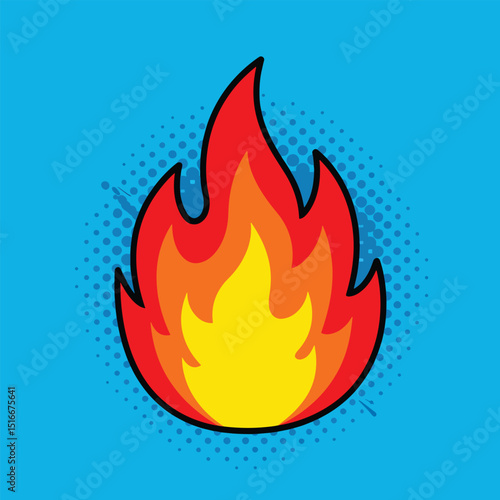 minimal fire pop art vector with solid background and halftone dot pattern
