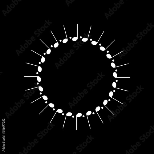 Circle Shape Created by Musical Notation Icon Symbol, can use for Logo, Pictogram, Emblem, Musical Illustration, Decoration, Ornate, Cover, Framework or Graphic Design Element. Vector