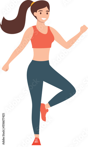 young woman aerobics on white background