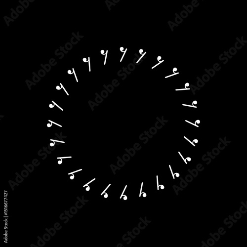 Circle Shape Created by Musical Notation Icon Symbol, can use for Logo, Pictogram, Emblem, Musical Illustration, Decoration, Ornate, Cover, Framework or Graphic Design Element. Vector