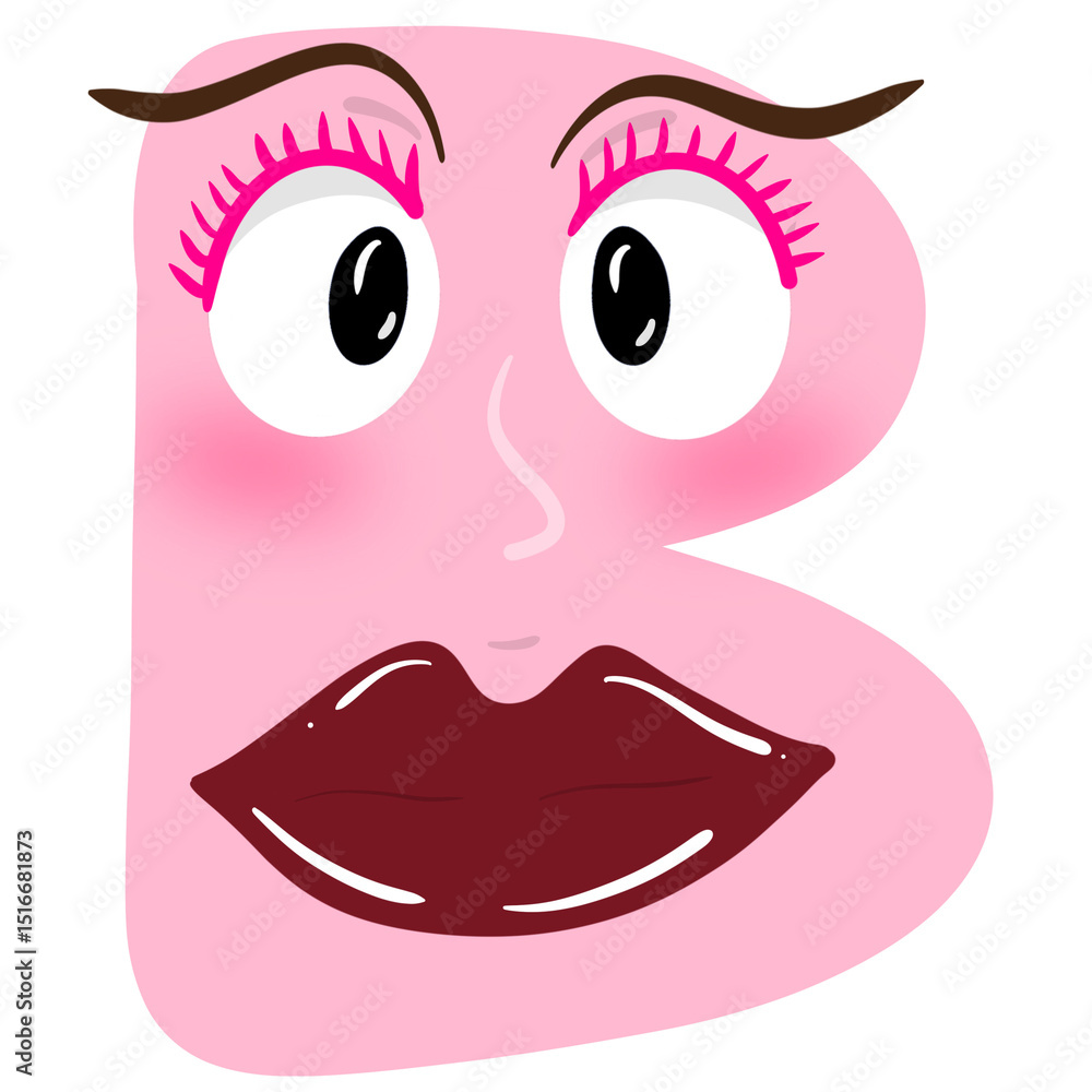 Alphabet letter B with emotional face illustration Alphabet letter B with emotional face illustration