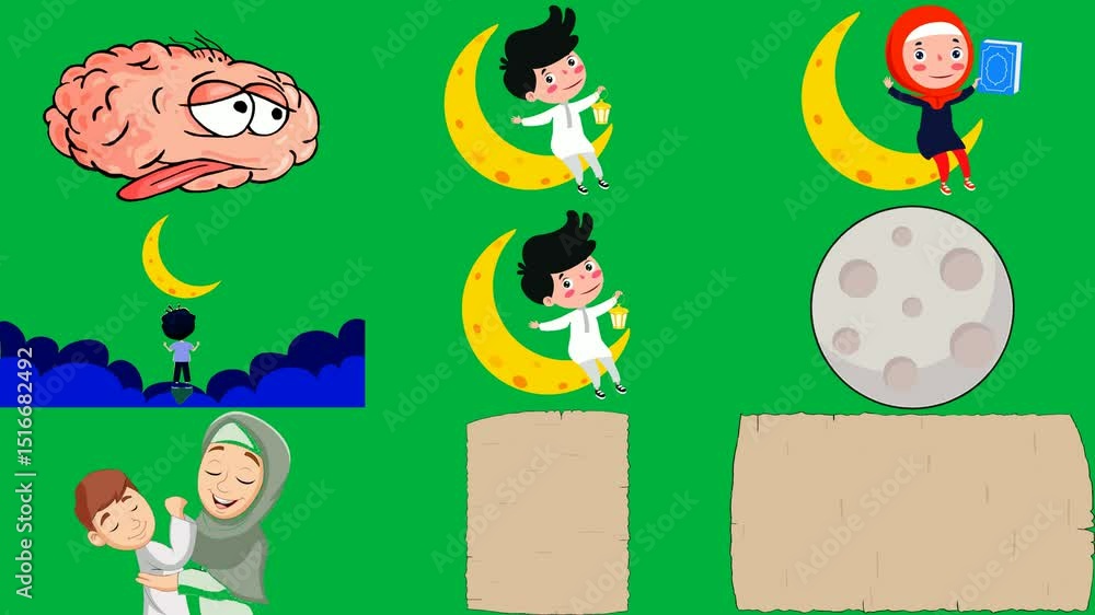 illustration brain tongue sticking out girl sitting moon woman red hija boy looking at sky standing holding cup white egg green background hugging his mother piece paper screen cartoon.