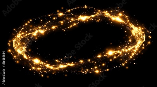 Golden oval frame with glowing particles