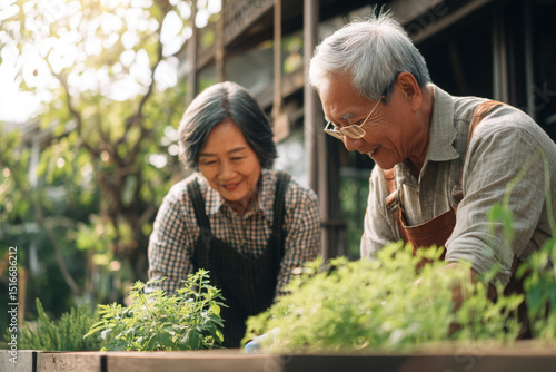 Wallpaper Mural Loving elderly Thai couple joyfully gardening together in their backyard Torontodigital.ca
