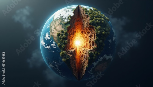 Fototapeta Naklejka Na Ścianę i Meble -  Earth Core Section Cutaway View