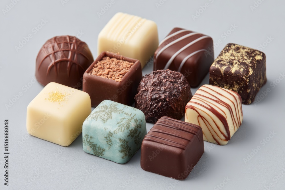 assortment of chocolate treats arranged elegantly in minimalist format showcasing diverse styles and textures assortment of chocolate treats arranged elegantly in minimalist format showcasing diverse styles and textures