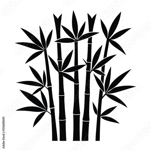 Green bamboo vector illustration with leaves and branches, evoking a serene Japanese nature pattern