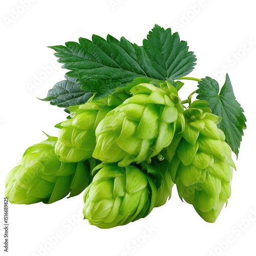 Fresh green hops with leaves isolated on transparent background