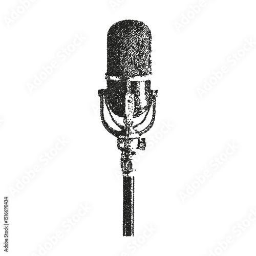 Retro element mic with a photocopy effect for creating collages. Vector illustration.