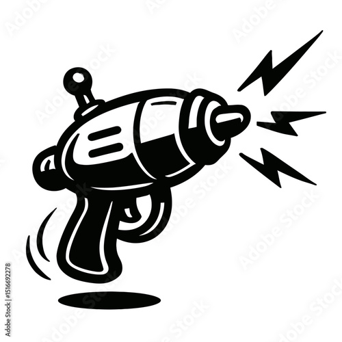 Vintage Black and White Space Gun or Laser Blaster with Zaps - Sci-Fi & Retro Gaming Vector