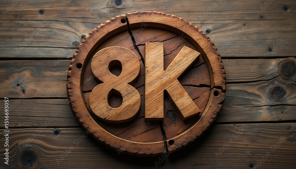 Wooden 8K sign on wooden surface Wooden 8K sign on wooden surface