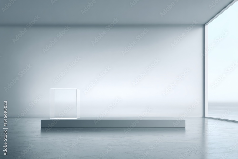 Obraz premium clear glass podium stands on smooth surface with minimalistic composition