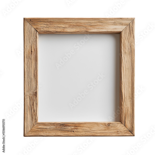 Rustic square wooden frame isolated on transparent background
