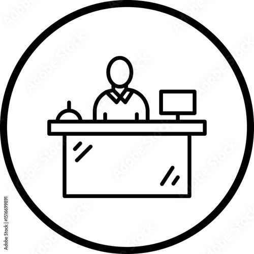Reception Desk Line Icon Style