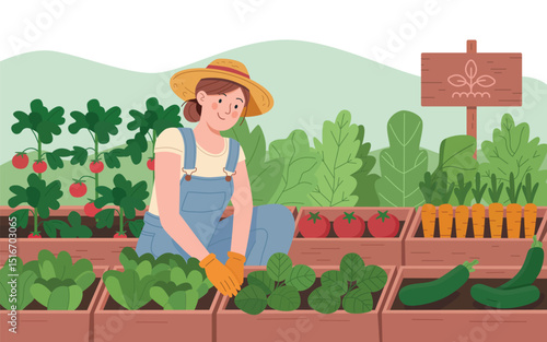 Woman harvesting vegetables in garden