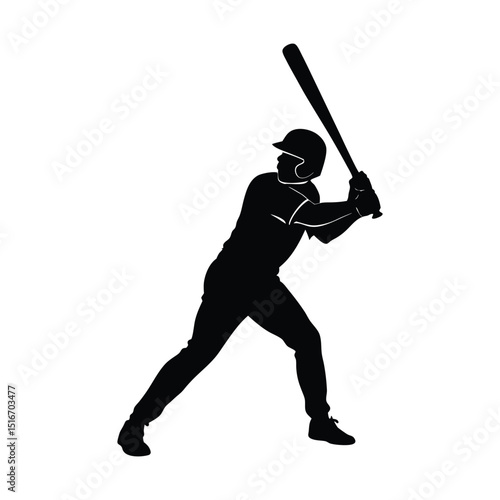 Baseball batter in swinging motion silhouette on white background