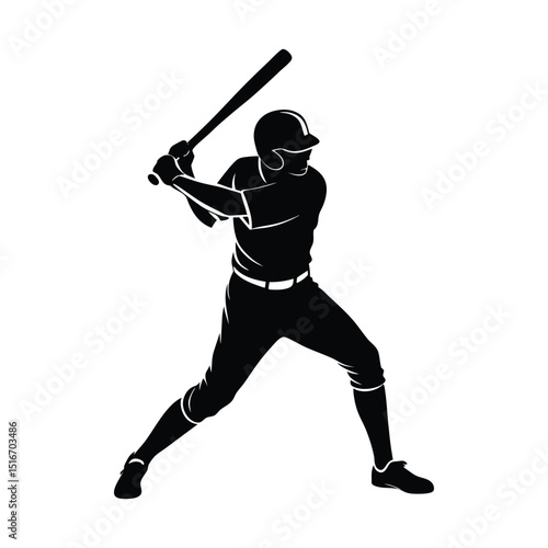 Baseball batter in swinging motion silhouette on white background