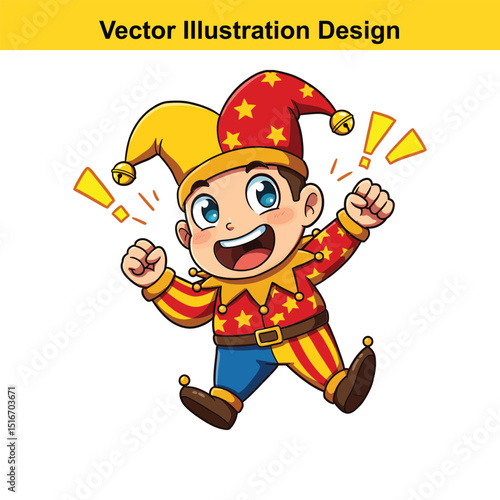 Happy boy in jester costume cartoon illustration