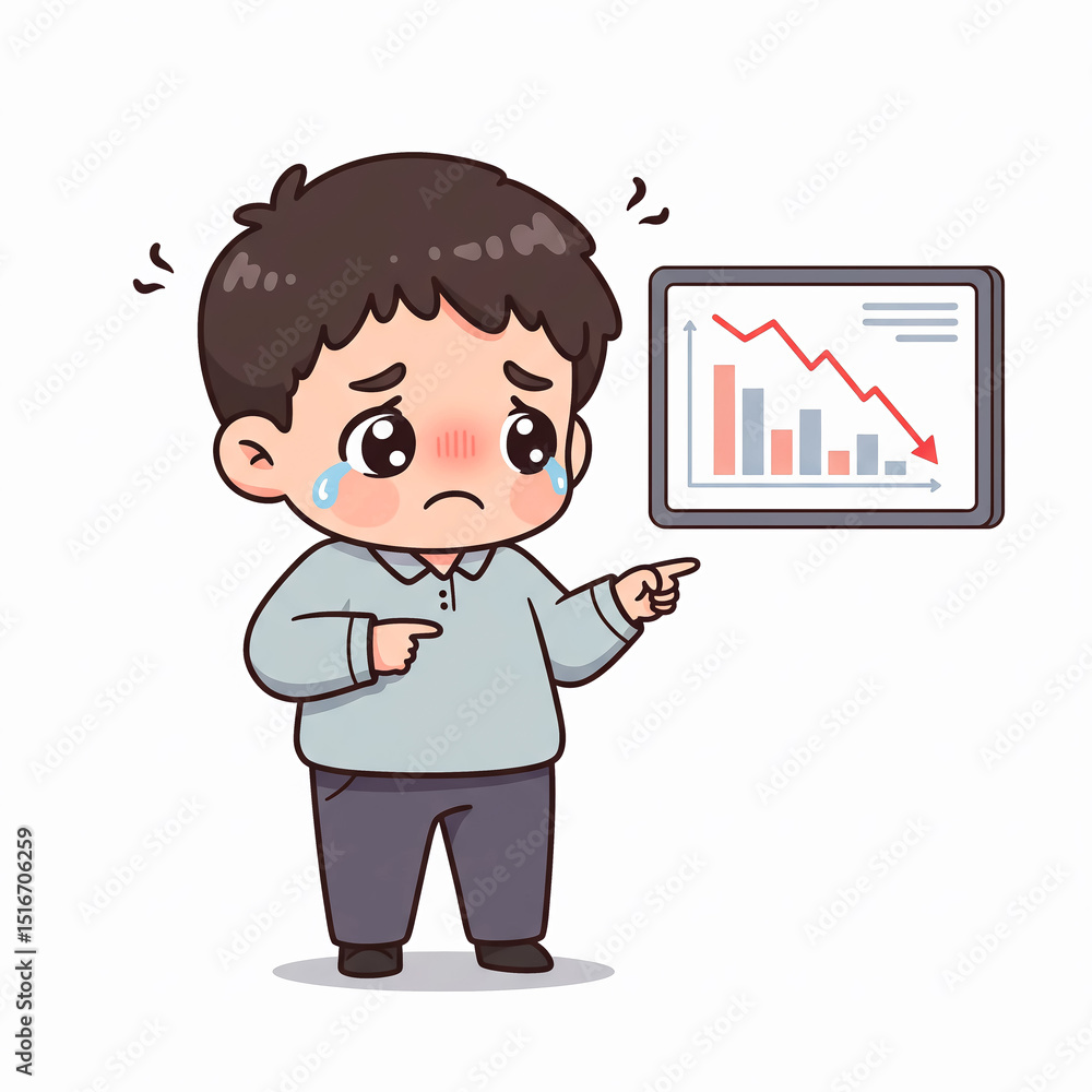 Sad Man Looking at Downward Business Chart – Flat Cartoon Illustration
Sad Man Looking at Downward Business Chart – Flat Cartoon Illustration