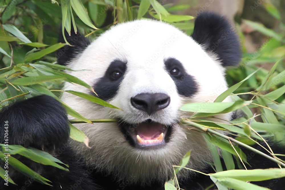 Fototapeta premium Giant panda eating bamboo close up
