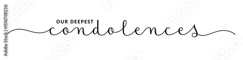 OUR DEEPEST CONDOLENCES black brush calligraphy banner on transparent background