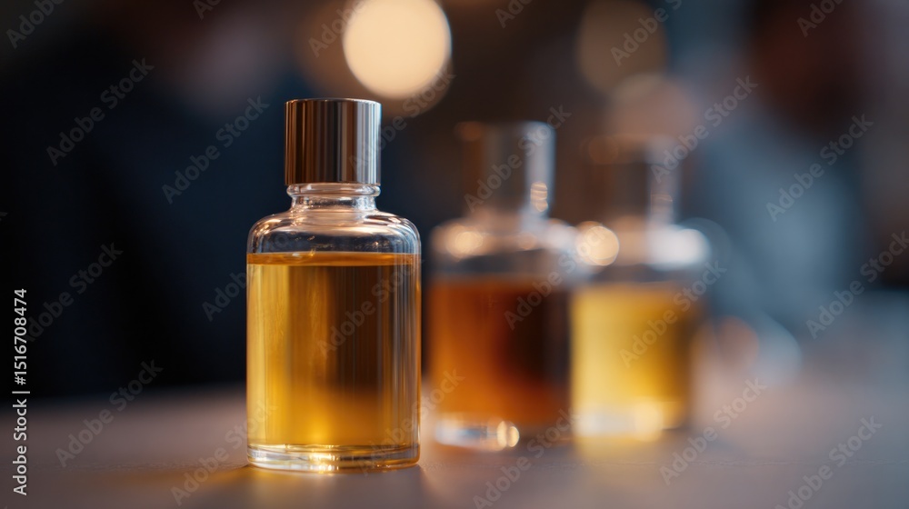minimalistic composition featuring assorted skincare oils in elegant glass bottles set against softly blurred background minimalistic composition featuring assorted skincare oils in elegant glass bottles set against softly blurred background