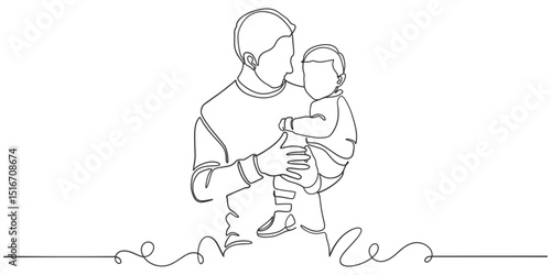 Fathers day line art style vector illustration, father and son line art illustration