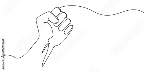 fist upwards one continuous line art. outline border frame, Continuous line hand clenched fist.one line drawing of hand clenched fist upwards, Fist upwards one continuous line art. outline border.