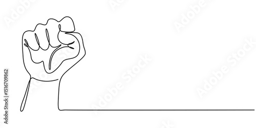 fist upwards one continuous line art. outline border frame, Continuous line hand clenched fist.one line drawing of hand clenched fist upwards, Fist upwards one continuous line art. outline border.