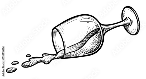 spilled wine glass sketch style vector
