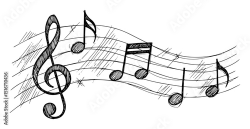 musical notes and staff hand drawn illustration