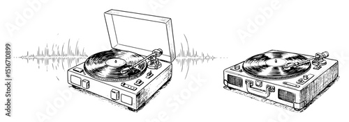 portable record player vintage style illustration