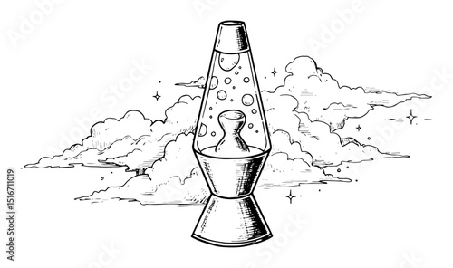 lava lamp with dreamy clouds illustration