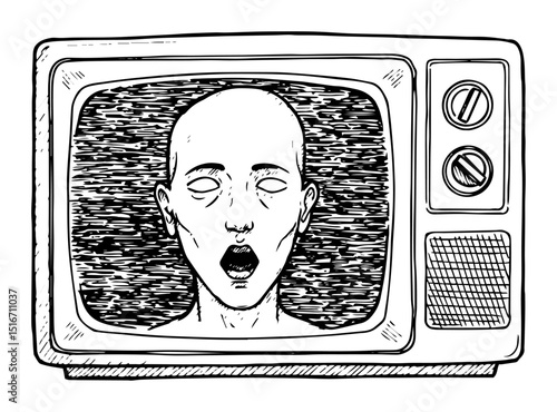 surreal face on old television screen