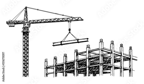 construction crane and building site sketch