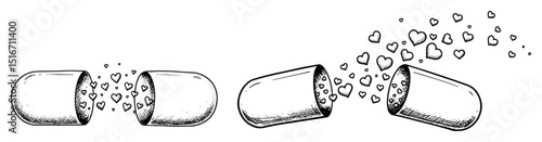 capsules exploding with hearts symbolic concept