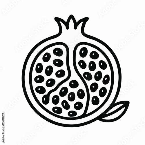 Pomegranate illustration with detailed seeds and outer shape  