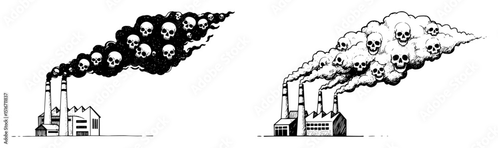 Naklejka premium factory chimneys with toxic skull smoke