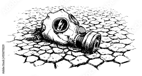 gas mask lying on cracked dry ground