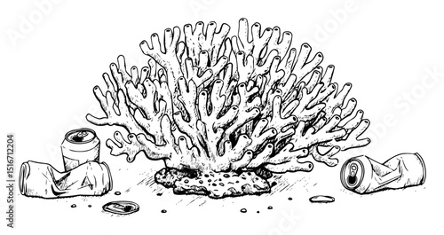 coral reef surrounded by trash pollution