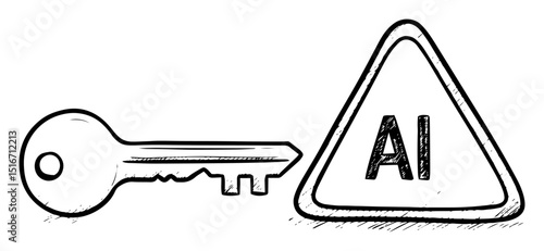 key and ai warning sign symbolic illustration