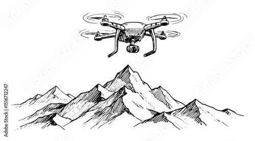 drone flying over mountain landscape illustration