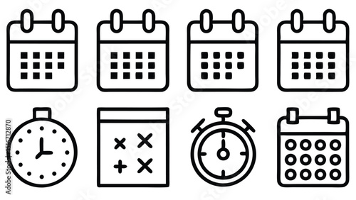 Time Management Icons Calendar, Clock, Stopwatch & Schedule Symbols