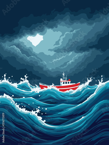 Ship in Stormy Ocean – High Seas Adventure Scene
