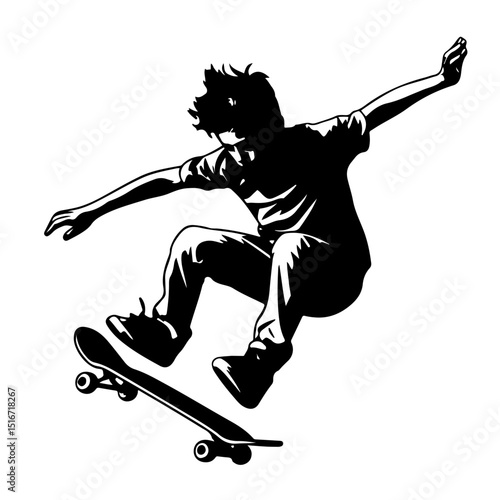 Dynamic Skateboarder Mid-Air Trick Silhouette - High-Contrast Action Shot
